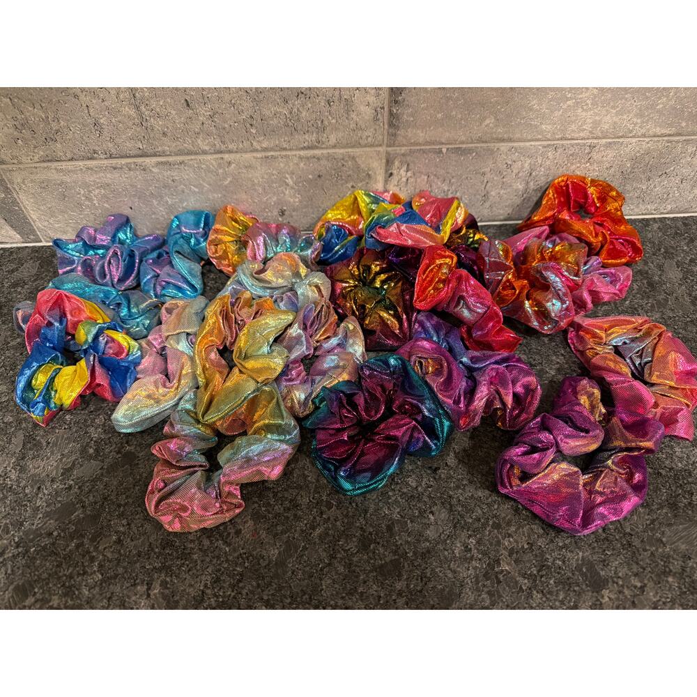 Set of 22 Retro 80's Metallic Hair Pony Tail Scrunchies for Women Hair Accessory